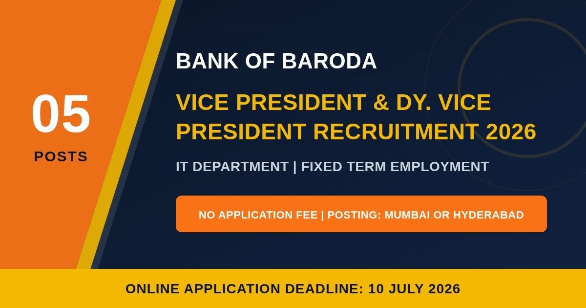 Bank of Baroda Recruitment 2026 for VP, DVP Posts