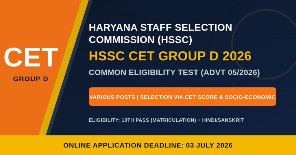 Haryana HSSC CET Group D Recruitment 2026