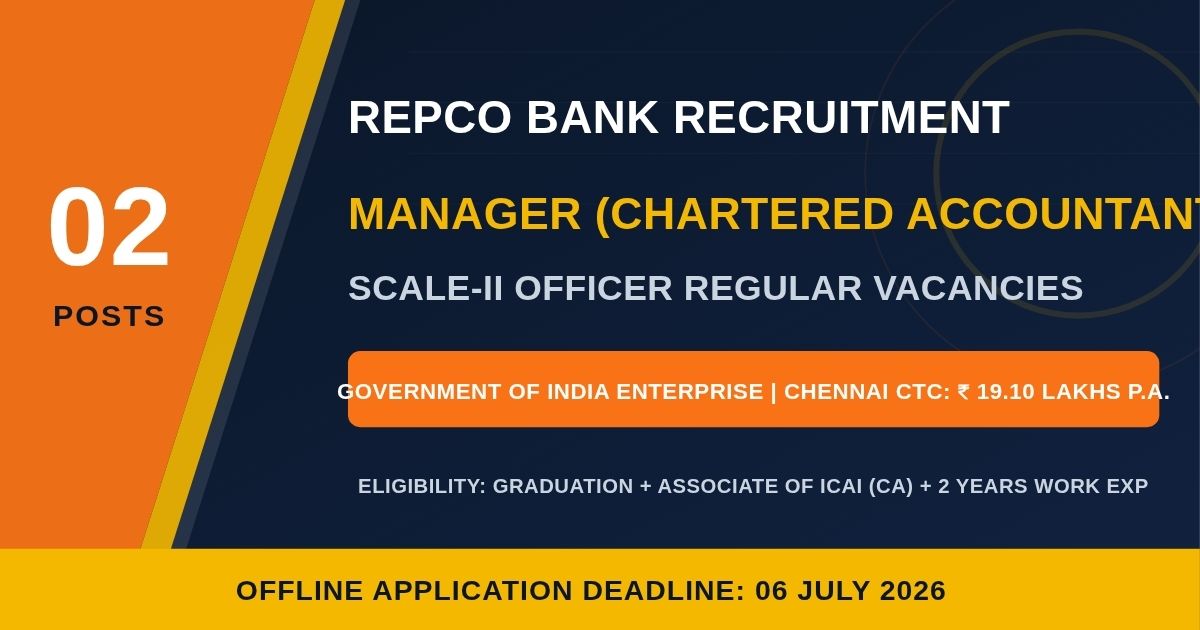 Repco Bank Manager Recruitment 2026